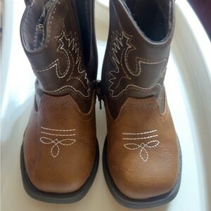 Kids Brown Cowboy Boots with Embroidered Detail